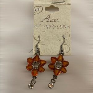 NWT Women's Orange Color Floral Pattern Dangle Earrings